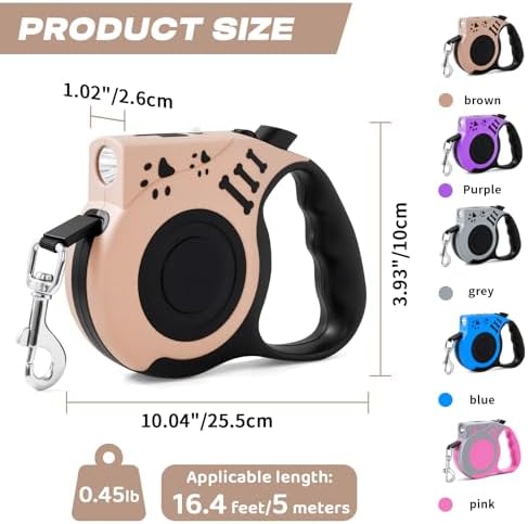 Retractable Dog Leash with USB Rechargeable Flashlight
