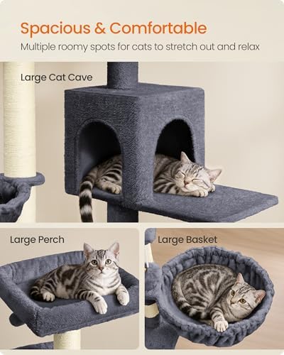 Feandrea Cat Tree, 68.5-in Tall Cat Tower, Dark Gray