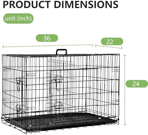 FDW | 36" Foldable Metal Dog Crate | Dark Black | Cage