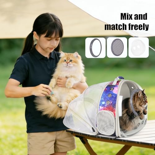 Galaxy Blue Cat Bubble Backpack, Back Expandable cat Backpack