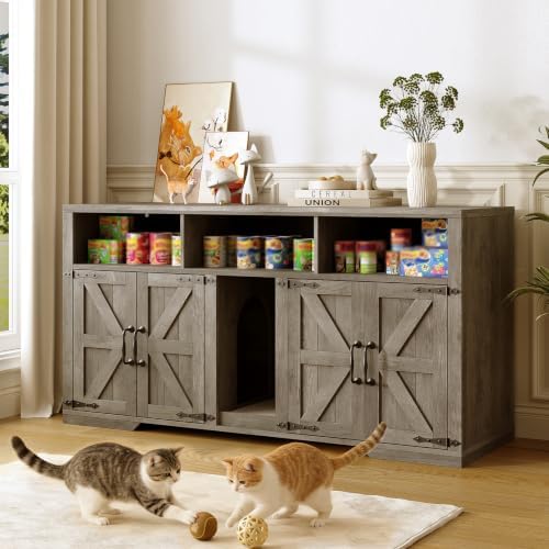 Vabches Litter Box Enclsoure for 2 Cats, 53.1" Cat Litter Box Furniture Hidden