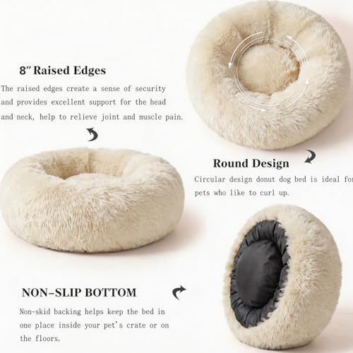 nononfish Medium Dog Bed, Calming Donut Plush Round Pet Bed