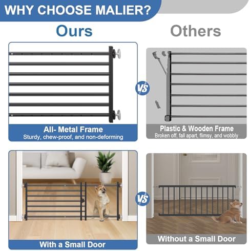 Malier Indoor Dog Gate with Door, 26-41" Extra Wide Full Metal Pet Gate Short