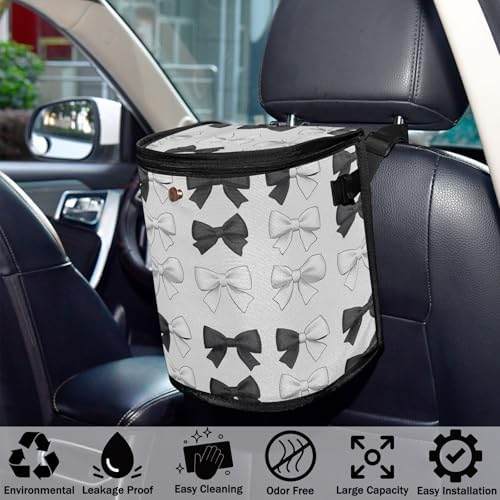 Car Trash Can Black White Bows Car Garbage Bag