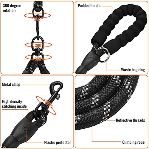 Double Dog Leash Reflective Detachable Coupler &360° Swivel Tangle Free