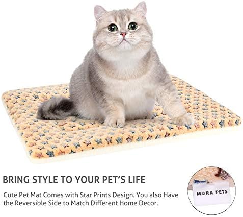 Mora Pets Cat Bed Ultra Soft Dog Crate Pad Star Print 14 x 17.5 inch Brown