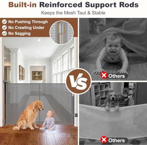 GRENFU Reinforced 50" Wide Retractable Dog Gate Prevent Crawling Under/Gray