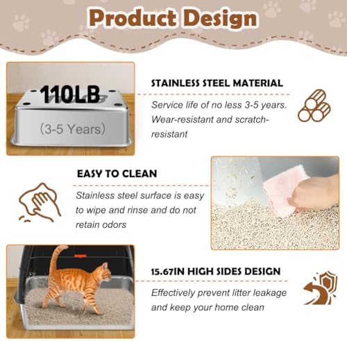 Vivifying XL Stainless Steel Cat Litter Box