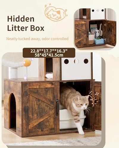 Heybly Cat Tree with Litter Box Enclosure, Modern 64" Hidden Tower HCT105SR