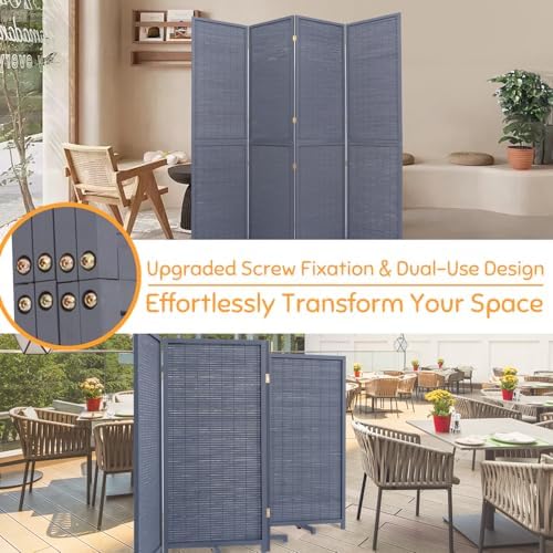 Bamboo Mesh Woven Room Divider 5.6FT, 4 Panel Folding Privacy Screen