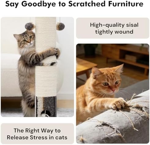 Woochpet Cat Scratching Post 34"Tall Grey Sisal Scratcher Tree