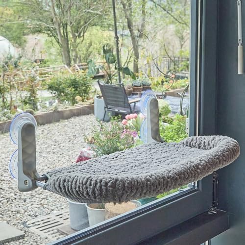 AIWIKIDE Cat Window Perch with Cushion Rim, Easy Install Bracket, Portable Wall