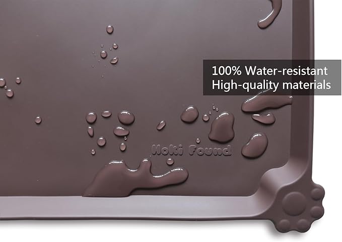 Hoki Found XX-Large Silicone Pet Food Mats - Non Slip Cat Dog Bowl Mats - Waterproof Dog Cat Food Tray - Dark Oak