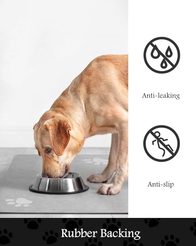 Pet Feeding Mat-Absorbent Dog Mat for Food and Water Bowl-No Stains Quick Dry Water Dispenser Mat-Dog Accessories Pet Supplies-Bowl for Messy Drinkers（LIGHTGREY,12"x19"