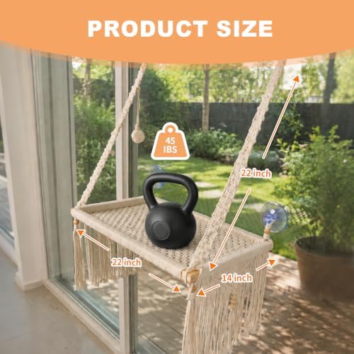 Cat Window Perch with Foldable Hook, Handwoven Catio