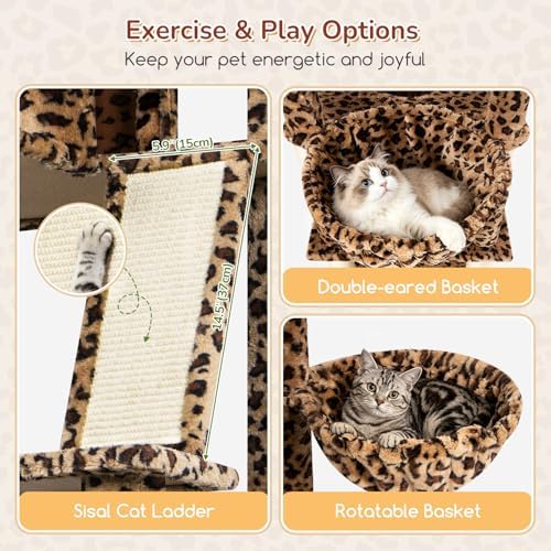 Globlazer 80in Extra Large Leopard Cat Tree Tower, Leopard Print