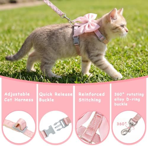 Tensho Pink Bow Cat Harness and Leash Set, Escape Proof
