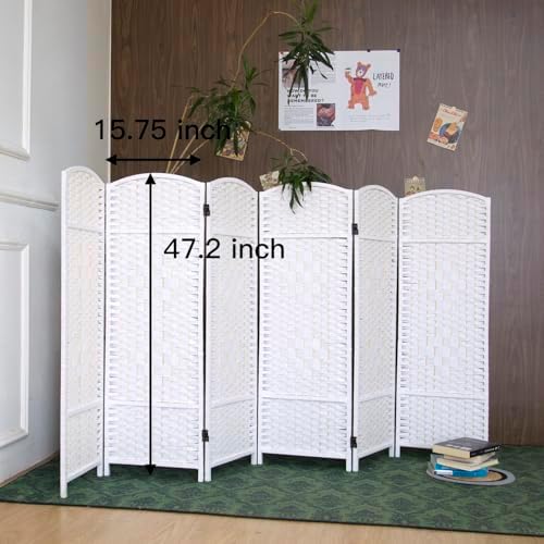 6-Panel Short Room Divider, 3.9 ft Freestanding Partition Wall, Natural White