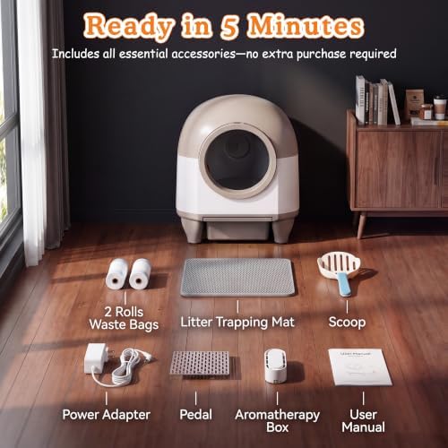Greesum Enclosed Self-Cleaning Cat Litter Box, 90L XL, App Control