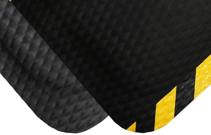 American Floor Mats Hog Heaven Premium 7/8" Black & Yellow Border 3' x 8' Nitrile Backed Anti-Fatigue Comfort Mat