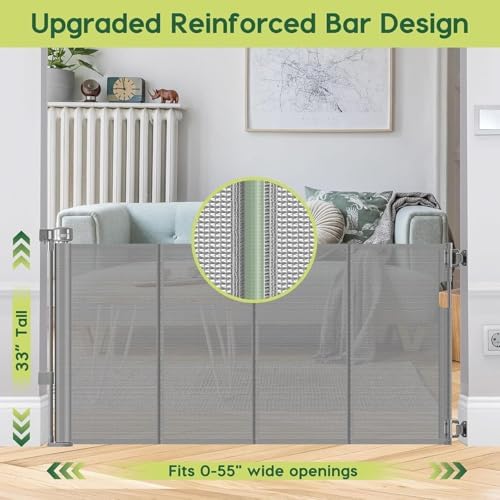 2 Pack Reinforced 55" Wide Retractable Dog Gate