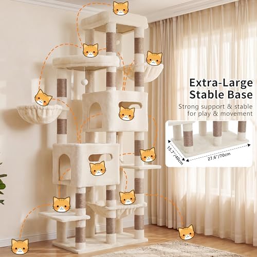 Heybly Cat Tree, 74.8'' Spacious & Tall Cat Tower