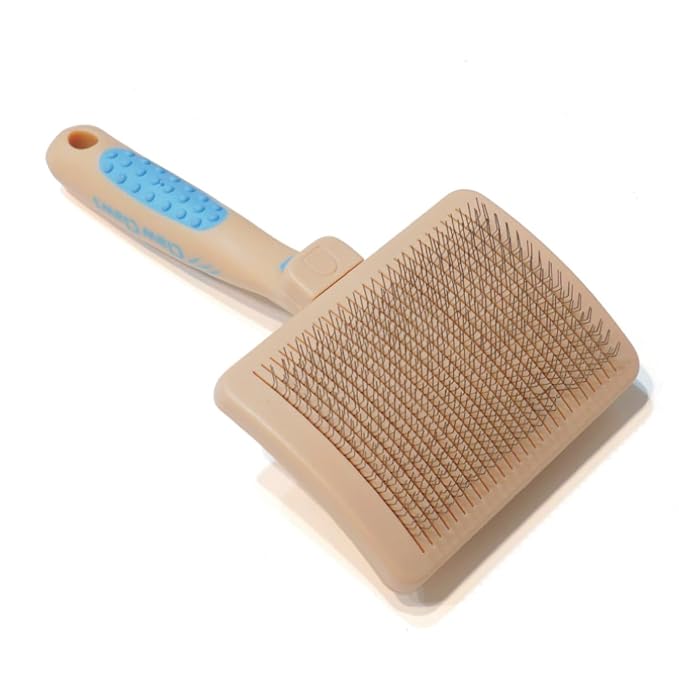 Pet Slicker Brush for Large Dogs, Plastic Handle, Gently Remove Tangled and Mats Hair, Pet Grooming Brush Tool, Sheepskin Wool Carders (5" Pad Quick Cleaning)