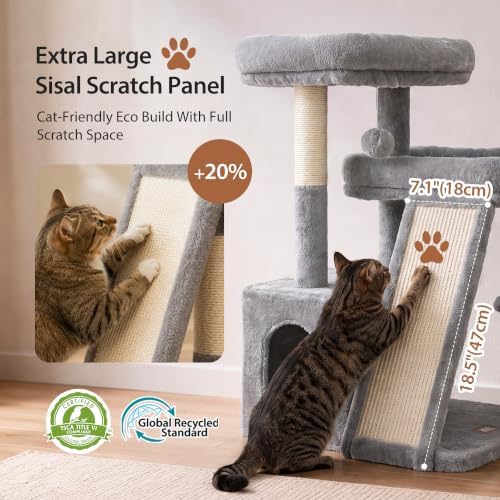 Heybly Compact Cat Tree with Big Scratcher, Stable Cat Tower HCT206SW