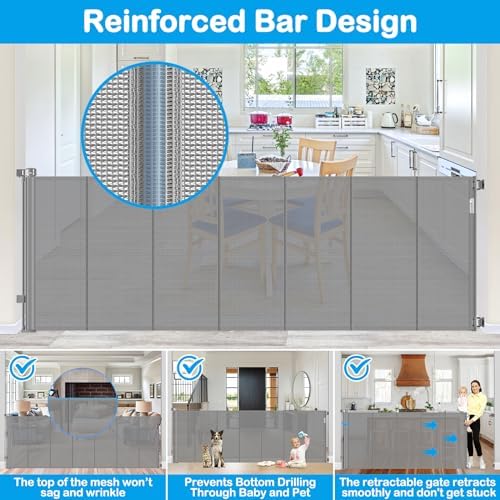 Reinforced 42" Extra Tall Retractable Baby Gate-Prevent Crawling Under