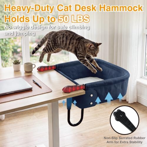 Extra-Sturdy Cat Desk Bed for Large Cats 50lbs Desk Cat Bed Attachment