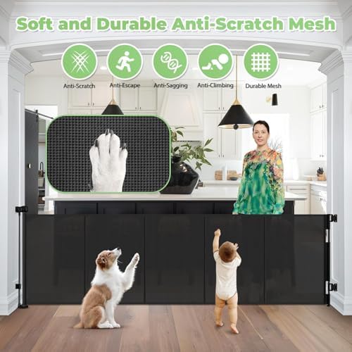 96" Wide Reinforced Retractable Baby Gates, Prevent Crawling Under