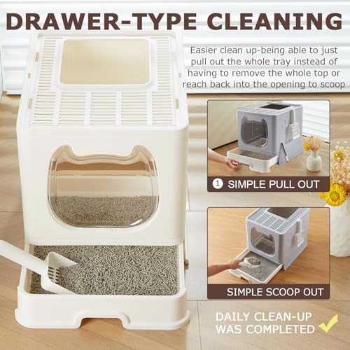 Cat Litter Box with Lid, Covered Top Entry Kitten Litter Pan