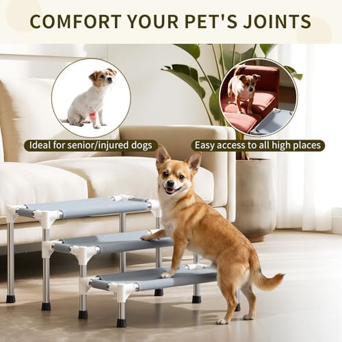 13 Inch 3-Tier Dog Stairs, Cotton Fabric Steps