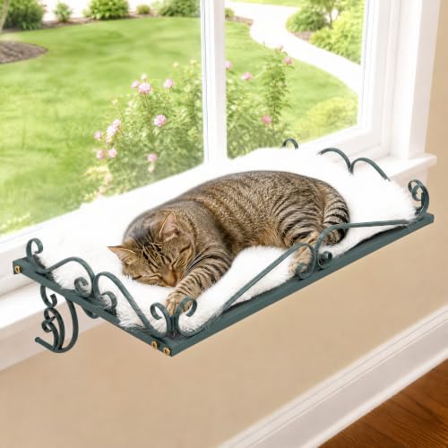 PUPETPO Cat Window Perch for Large Cats, 2-in-1 Window & Sill Mount