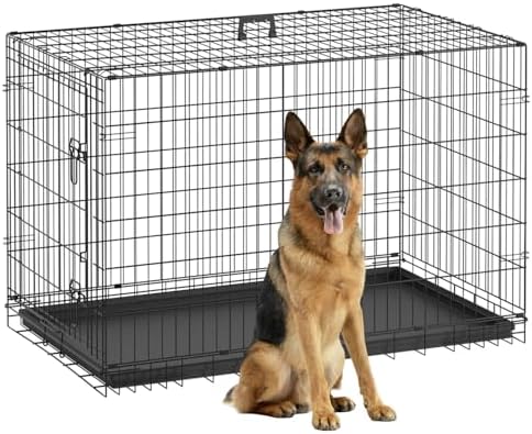 FDW | 48" Foldable Metal Dog Crate | Dark Black | Cage