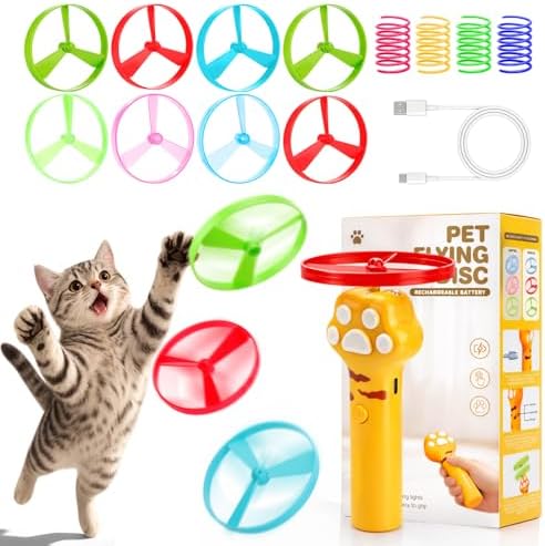 BABORUI Cat Toy Disc Launcher, Rechargeable Interactive Cat Fetch Toy Launcher
