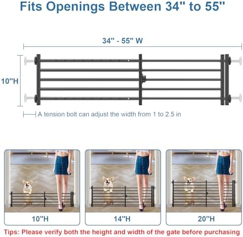 Malier Indoor Dog Gate with Door, 34-55" Extra Wide Full Metal Pet Gate Short