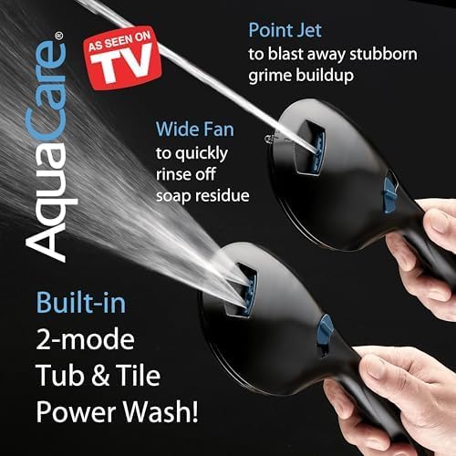 Hotel Spa AquaCare for California As-Seen-On-TV High Pressure Handheld Rain 50-mode 3-way Shower Head Combo with Adjustable Arm, Anti-clog Jets, Tub & Pet Power Wash, 6 ft. Hose, Matte Black