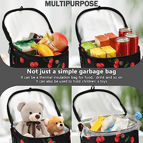 Cherry Black Car Trash Can Watercolor Fruit Leaves Car Garbage Bag