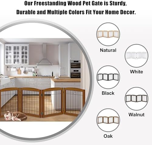 LZRS 4-Panel Extra-Wide Wooden Freestanding Dog Gate: Foldable Solid Wood and