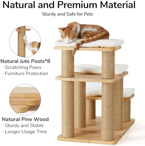 FUKUMARU Dog Stairs, Solid Wood Pet Stairs