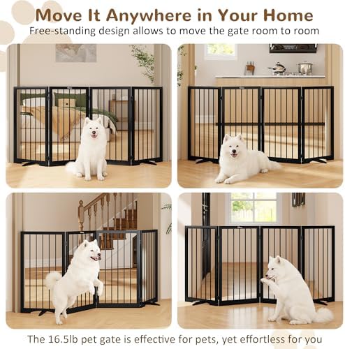 32" Extra Tall Free Standing Dog Gate Indoor, Foldable Pet Gate