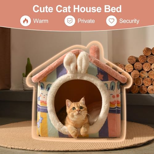 Cute Small Dog House Indoor, Foldable House Kennel Bed Mat