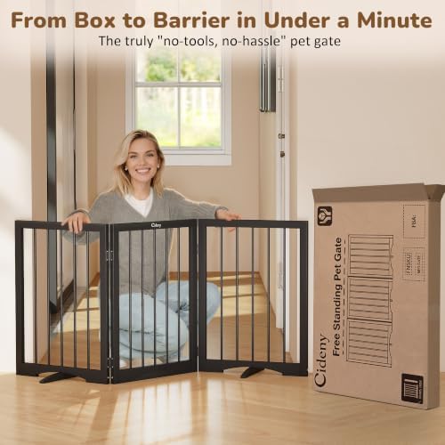 Free Standing Dog Gate Indoor, Foldable Dog Gate