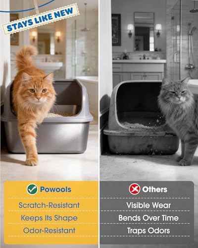 Powools Stainless Steel Cat Litter Box, High-Sided