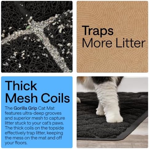 GORILLA GRIP Cat Litter Box Mat, Coiled Mesh Trapping Mats, 24x17 Black
