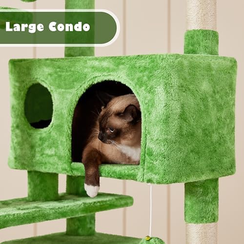 Yaheetech 54in Cat Tree Tower, 2 Caves, Kitten-Ear Perch & Scratching Posts