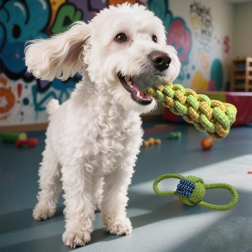 Sunglow Cotton Rope Weaving Dog Toy & Ring Toy Rubber, Cotton Rope Dog Chew Toys