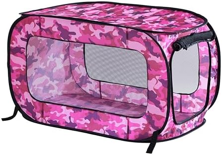 Portable Collapsible Pop Up Kennel, Camo Pink