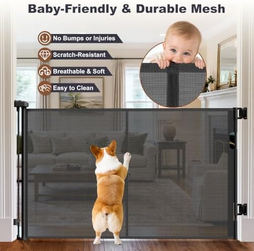 GRENFU Reinforced 59" Wide Retractable Baby Gates, Prevent Crawling Under